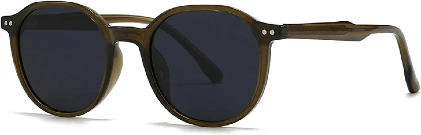 

Ретро круглые женские солнцезащитные очки класса люкс с заклепками, мужские солнцезащитные очки с защитой от УФ-излучения UV400 TKKTLLT, Olive Green Gray