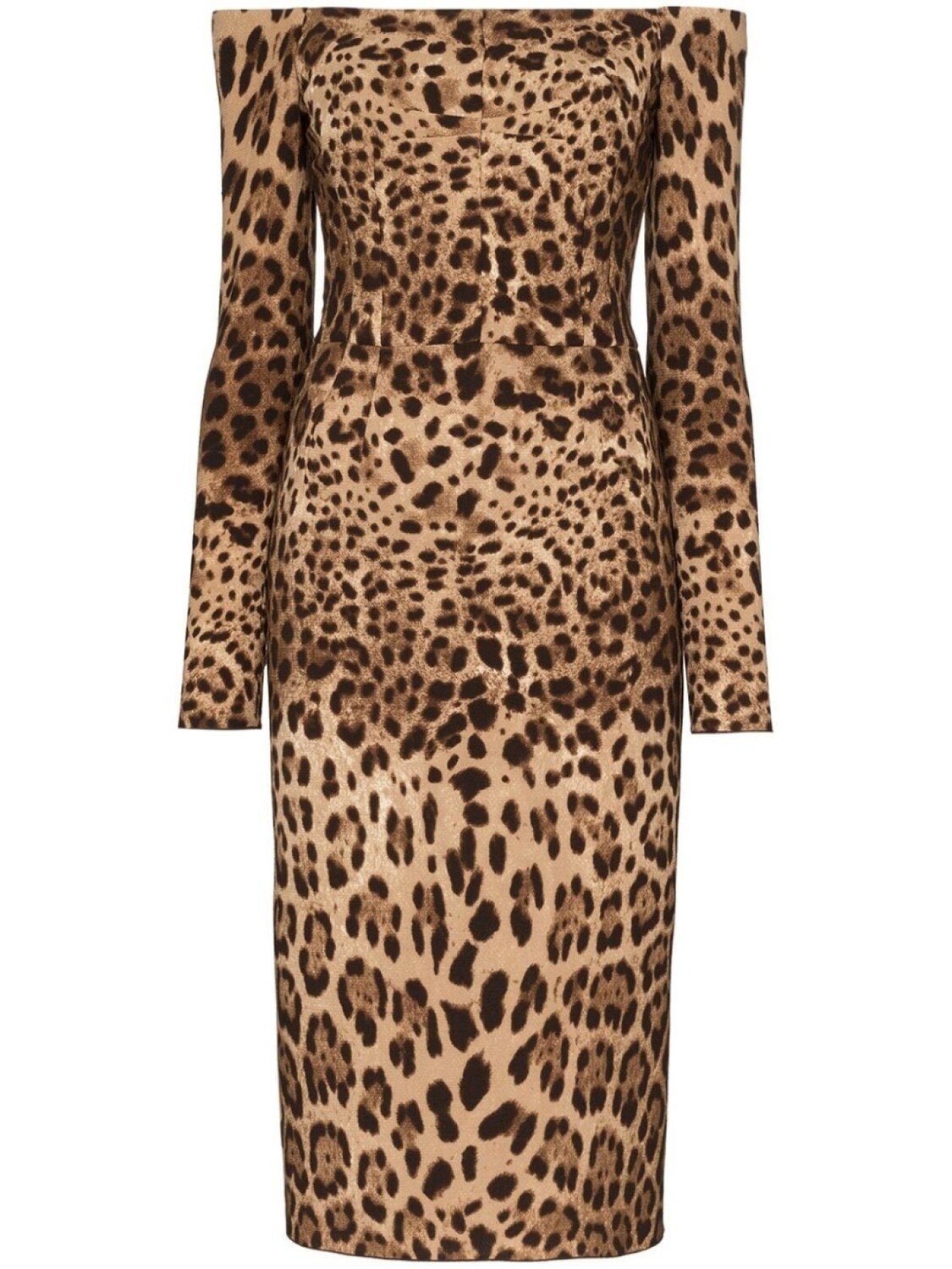 

Леопардовое платье миди с открытыми плечами Dolce & Gabbana, коричневый
