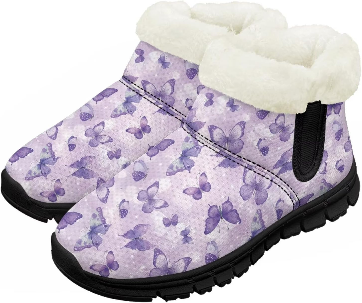 

Зимние ботинки для девочек и мальчиков, ботильоны для детей, теплые с мехом, противоскользящие Pzuqiu, Purple Butterfly