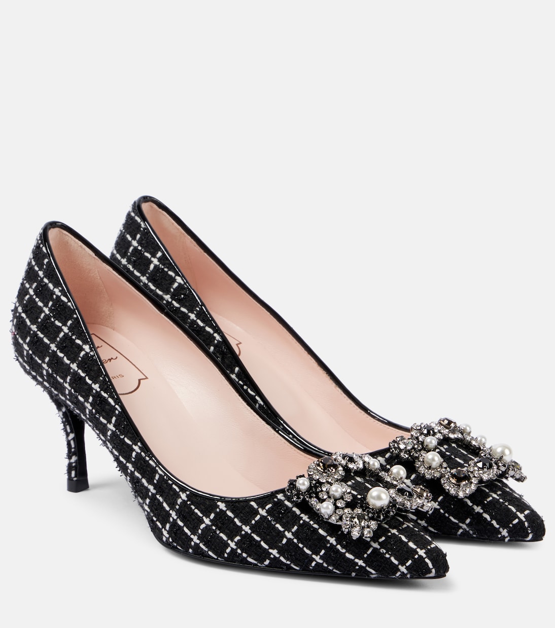 Туфли-лодочки букле Flower Strass 65 с кожаной отделкой Roger Vivier, Nero