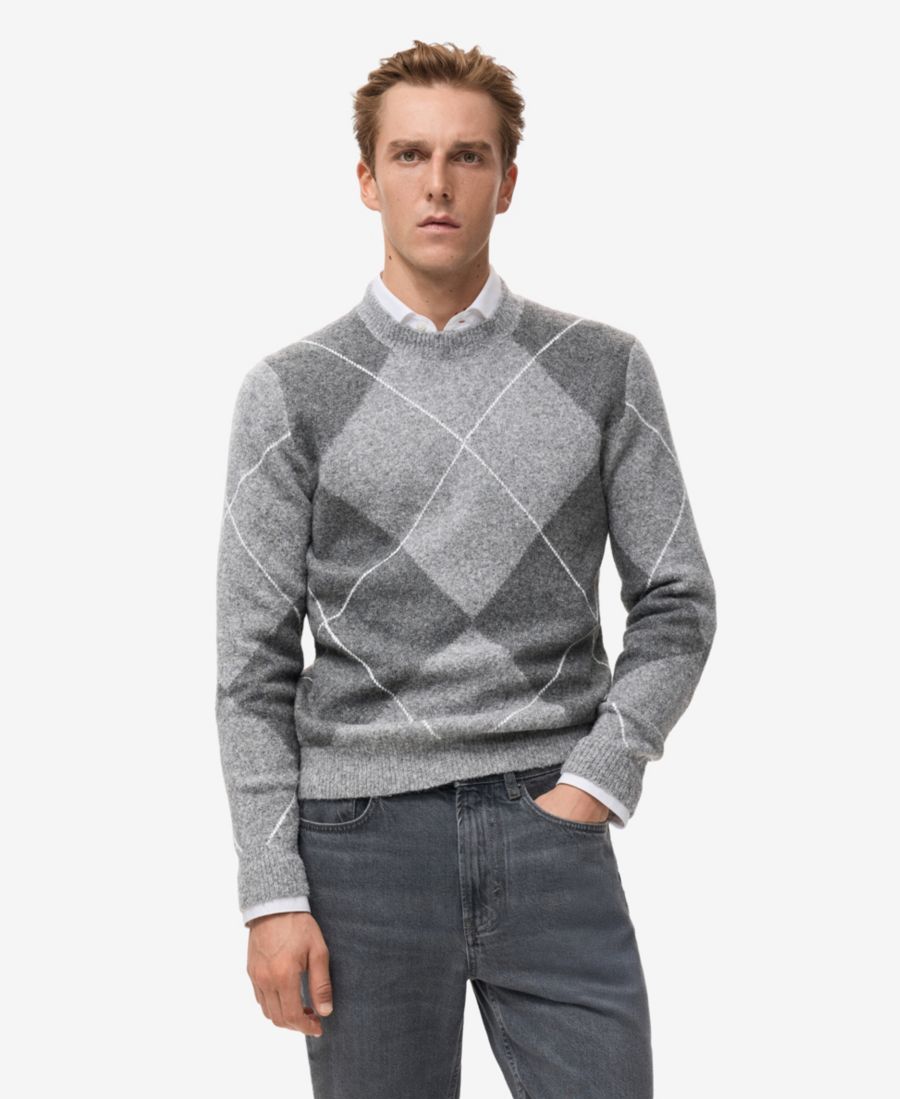 

Мужской вязаный свитер с ромбовидным узором MANGO, Medium Heather Gray