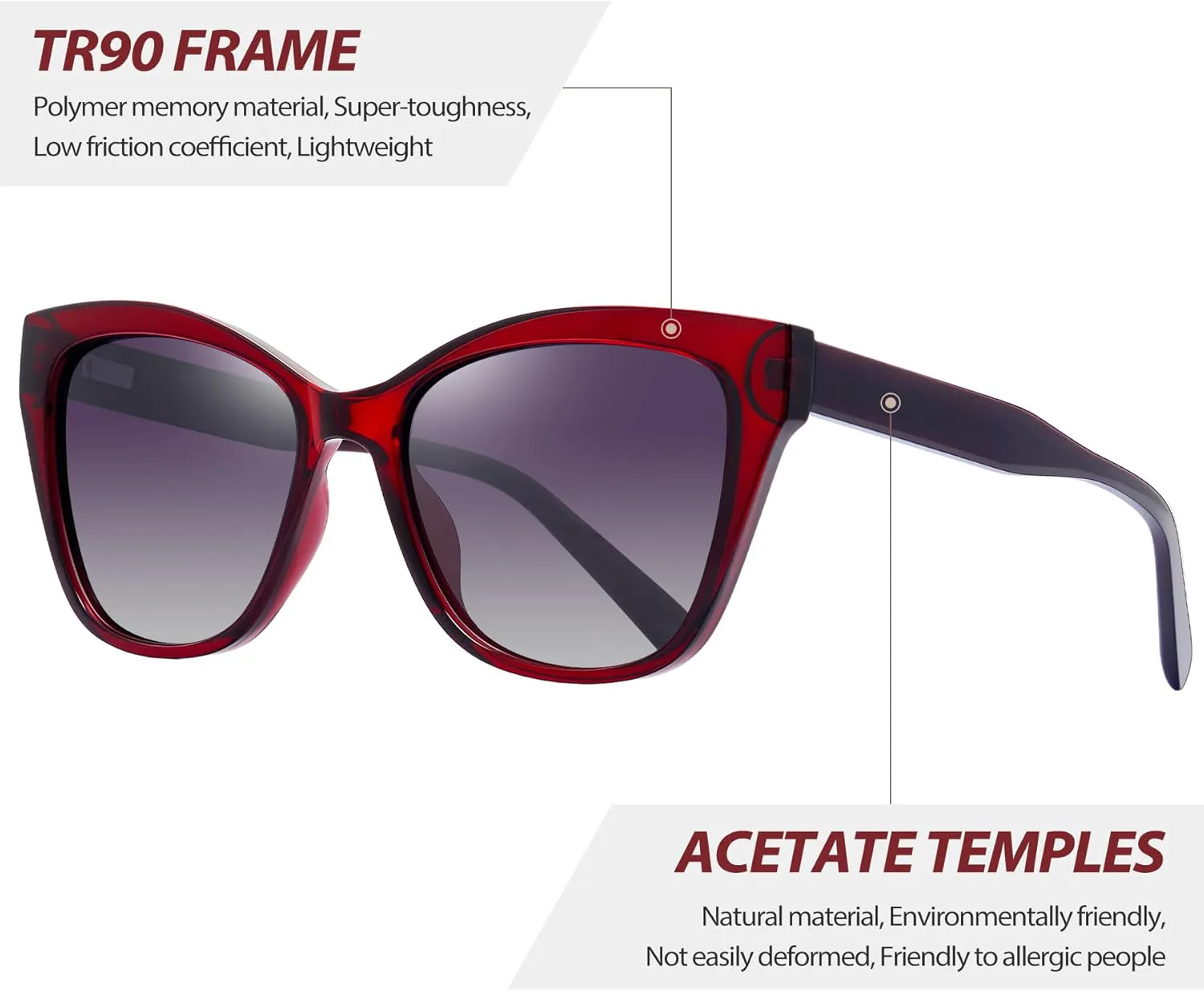 

Женские солнцезащитные очки Joopin Oversized Cateye с эффектом «кошачьего глаза», модные солнцезащитные очки с защитой от УФ-излучения, Tinted Red Gradual Grey