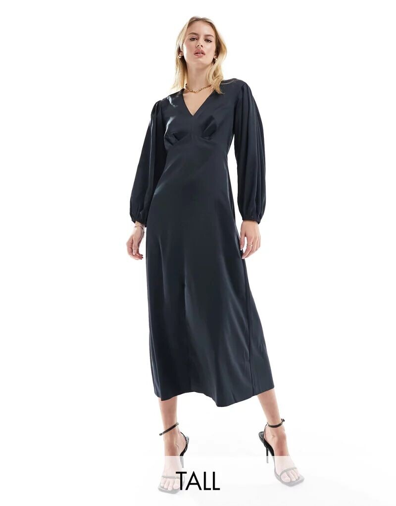 

Closet London темно-синее платье длиной до икры с объемными рукавами, Черный, Closet London темно-синее платье длиной до икры с объемными рукавами