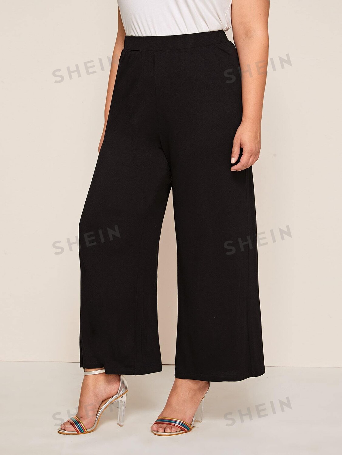 

Брюки Modely больших размеров, расклешенные штанины, однотонные Shein, черный