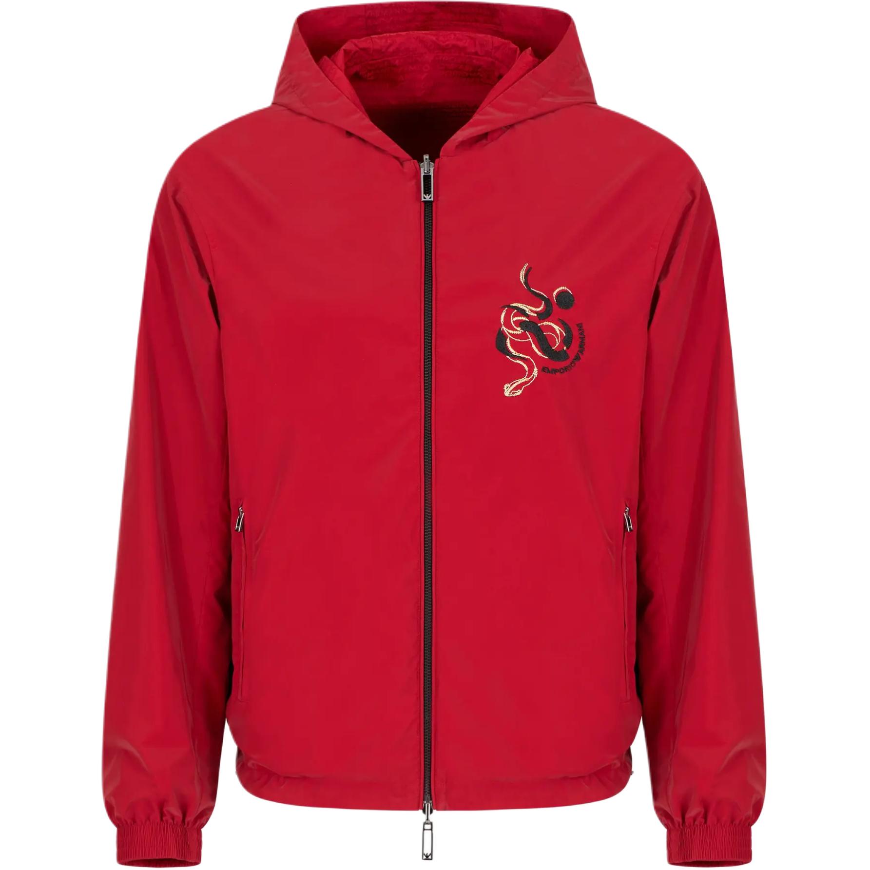 Куртка Reversible Hooded Blouson In Shiny Nylon With Embroidery EMPORIO ARMANI, красный — фото 3