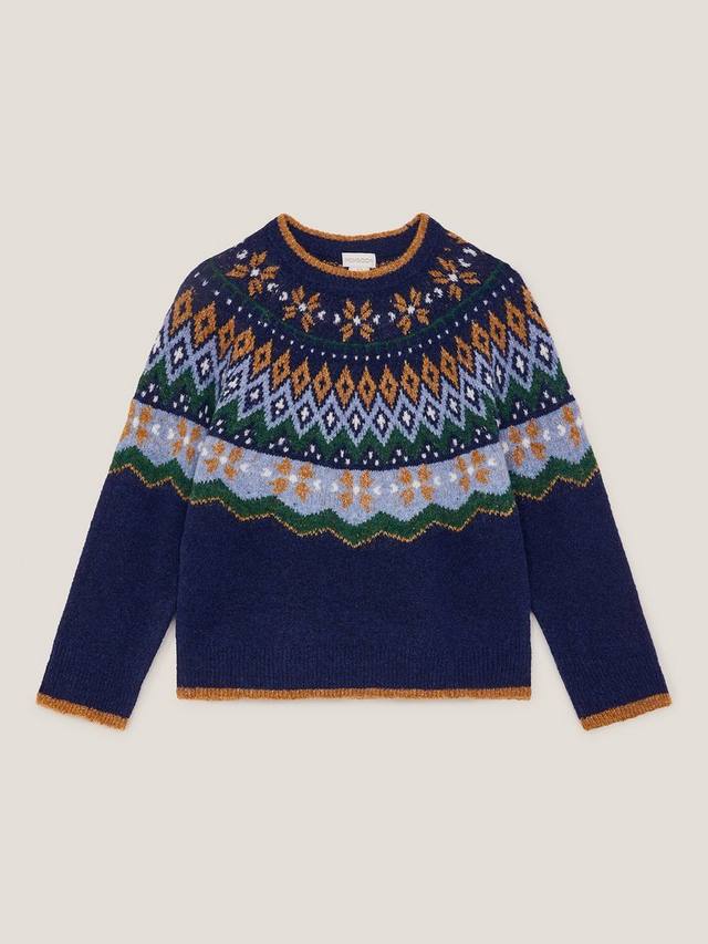

Детский джемпер Fair Isle из шерстяной смеси Monsoon, Navy