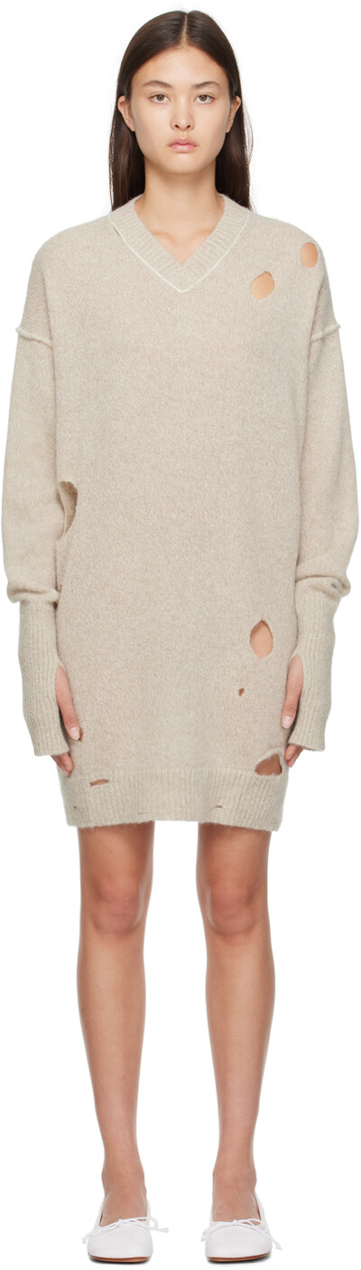 

Мини-платье с потертостями MM6 Maison Margiela, бежевый