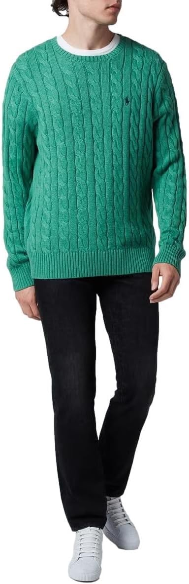 Polo Ralph Lauren мужской свитер из хлопка с косой вязкой, Pomatic Green Heather — фото 2