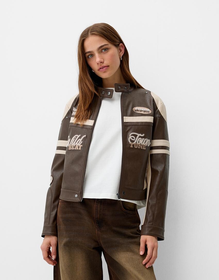 

Куртка из искусственной кожи Bershka, коричневый