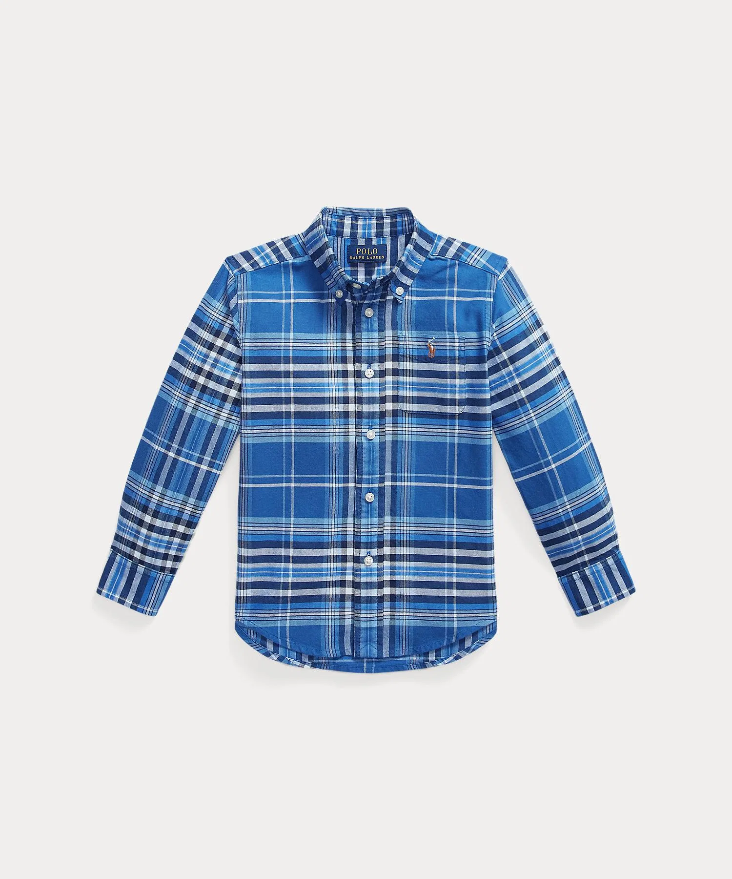 Детская хлопковая рубашка в клетку POLO RALPH LAUREN CHILDRENSWEAR тёмно-синяя