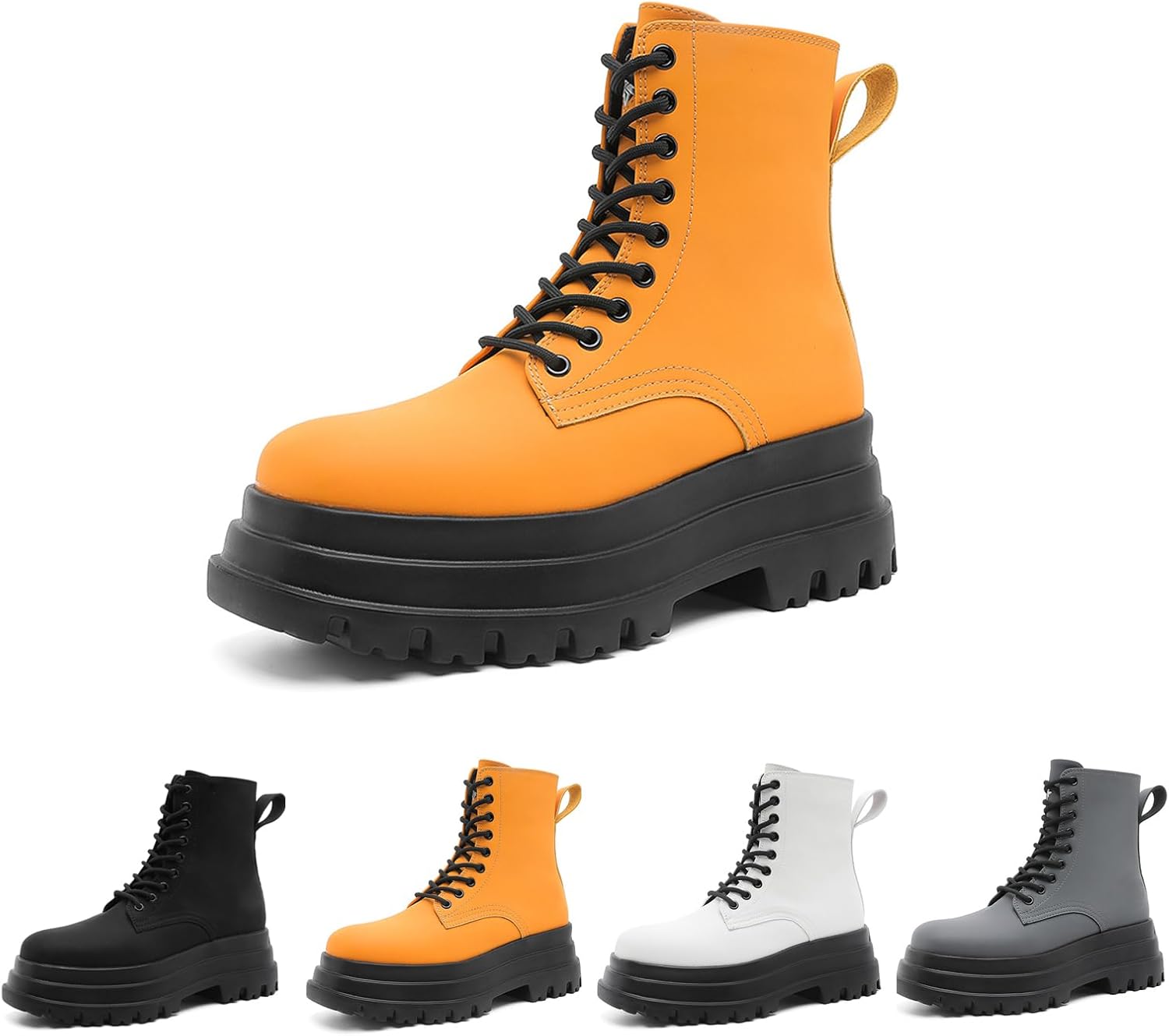 

Мужские ботинки челси, ботильоны на платформе, ретро-ботинки на шнуровке с закругленным верхом, модные ботинки на шнуровке для осени и зимы, удобный блочный каблук Generic, желтый