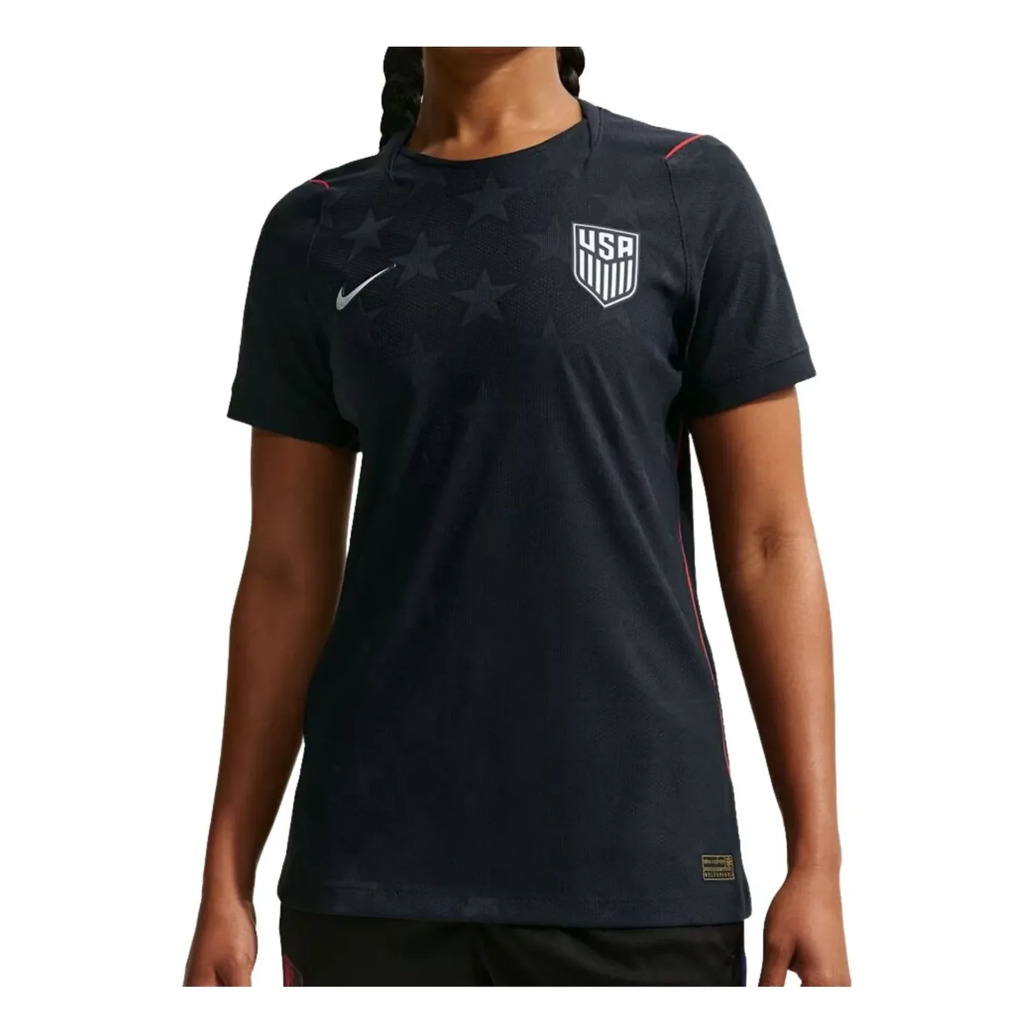 (WMNS) Футболка сборной США по футболу Nike, выездная и домашняя, сезон 2026/27, аутентичная, цвет «Темно-обсидиановый, университетский красный, чистый платиновый», мультиколор