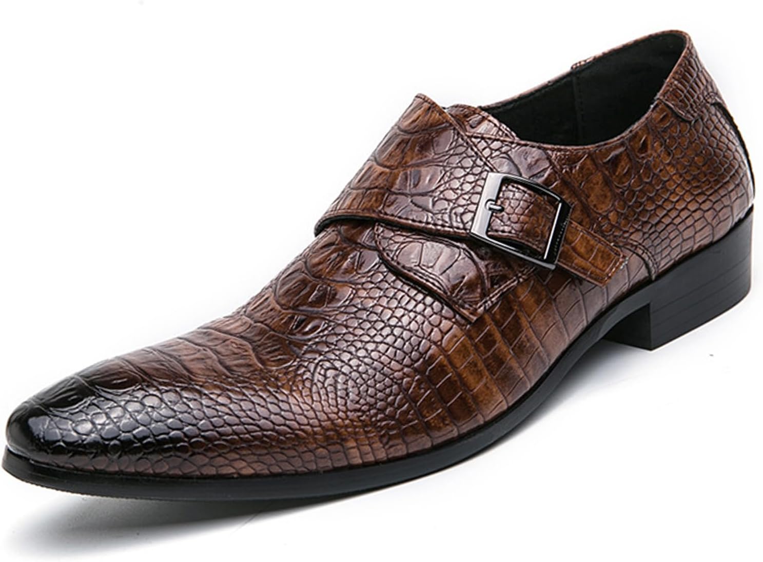 

Мужские кожаные оксфорды с монковым ремешком и заостренным носком, модные туфли-лоферы на низком массивном каблуке без шнуровки, низкие деловые для офиса Galonfulty, коричневый