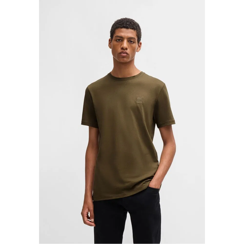 Мужская футболка Regular Fit из хлопкового джерси с логотипом тёмно-коричневого цвета от Boss — фото 4