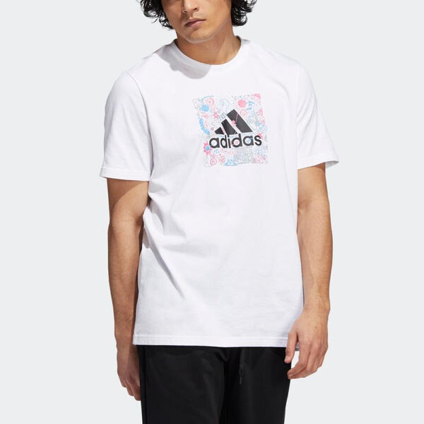 Футболка Men's adidas Minimalistic Alphabet Large Logo Printing Casual Round Neck Short Sleeve White T-Shirt, мультиколор — фото 2