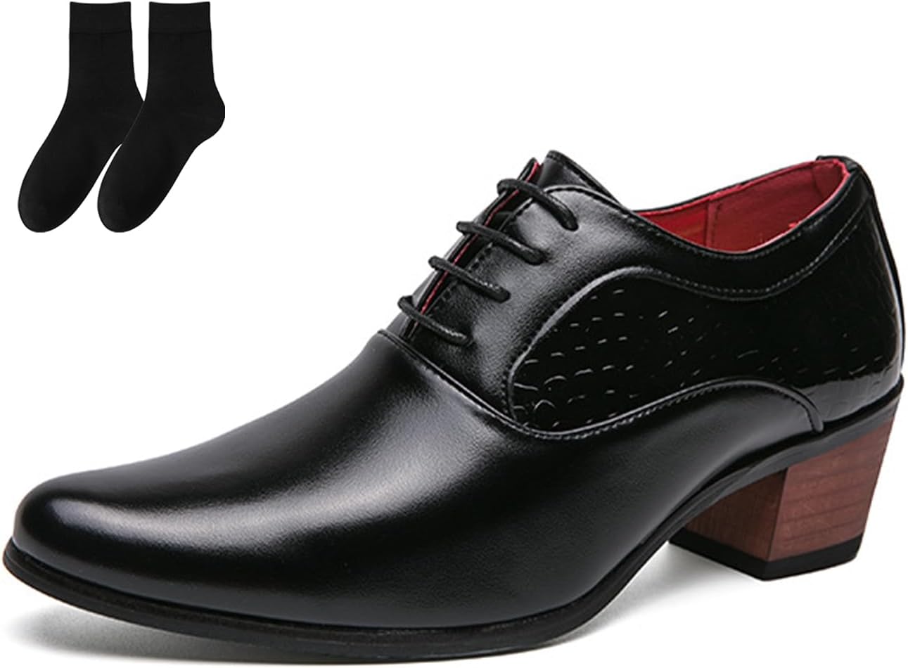 

Мужские кожаные туфли классические с шнуровкой, низкий верх, зауженный носок, тисненые, на высоком устойчивом каблуке, деловые, свадебные, деловые туфли Generic, черный