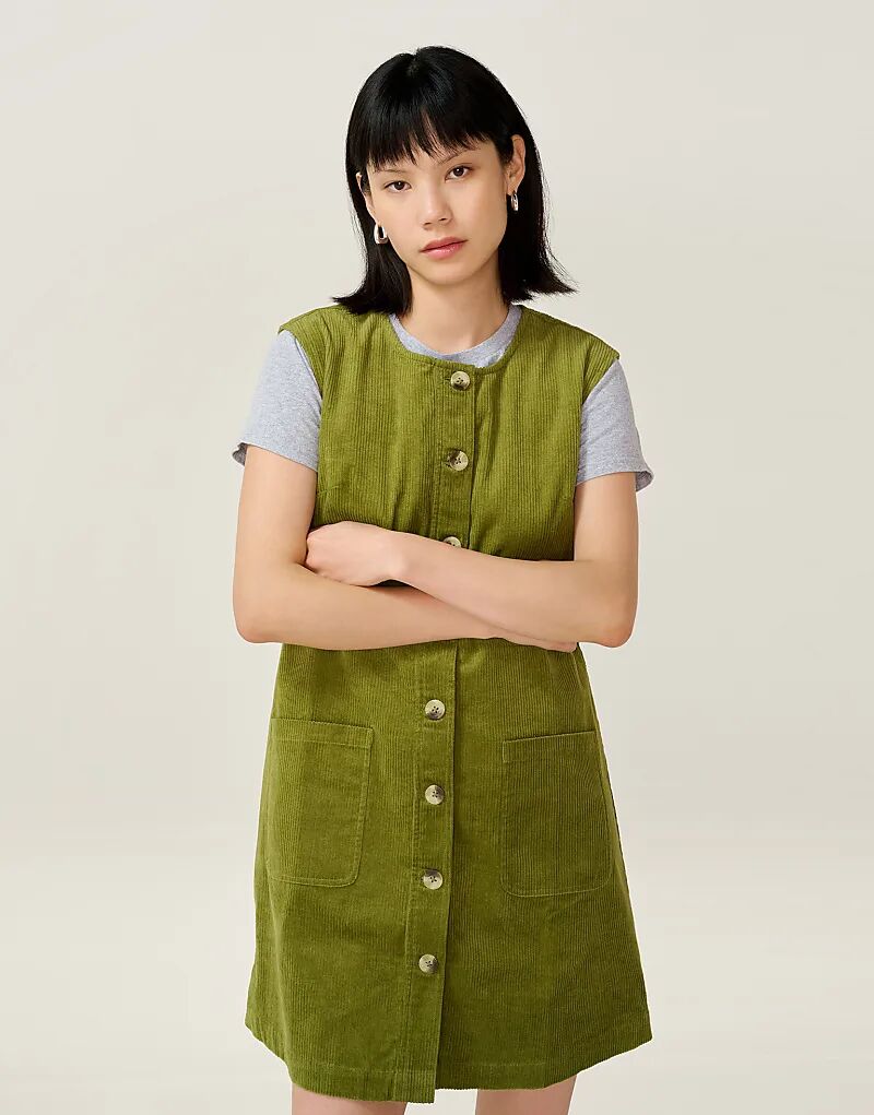 

Зеленое вельветовое платье мини-трапеции без рукавов Omnes Dresss Bunni