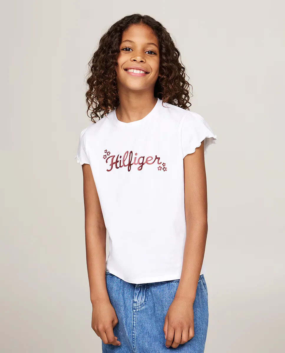 

Детская футболка с короткими рукавами и рюшами Tommy Hilfiger, белый