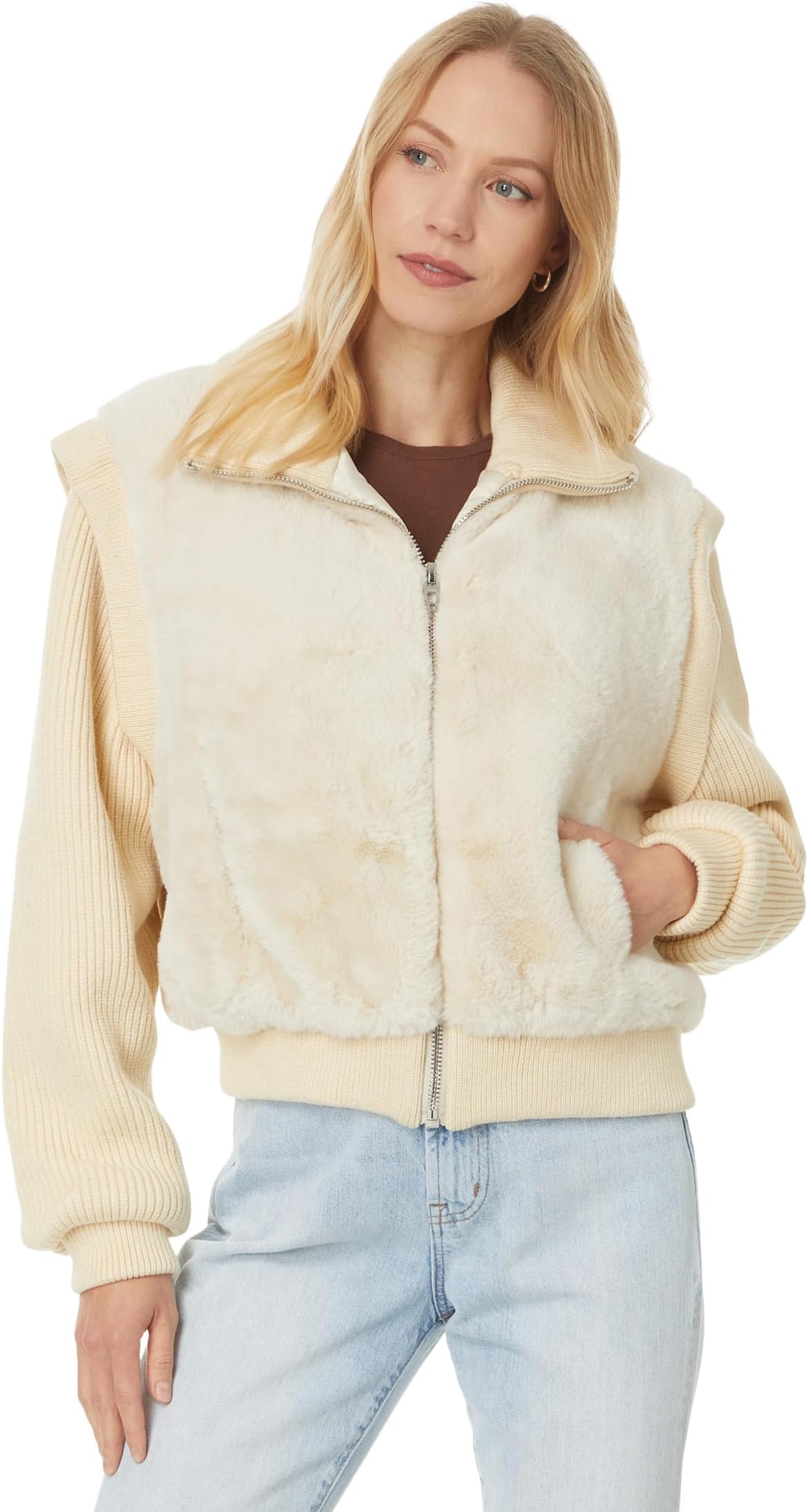 

Свитер Blank NYC Faux Fur Sweater Bomber Jacket, кремовый