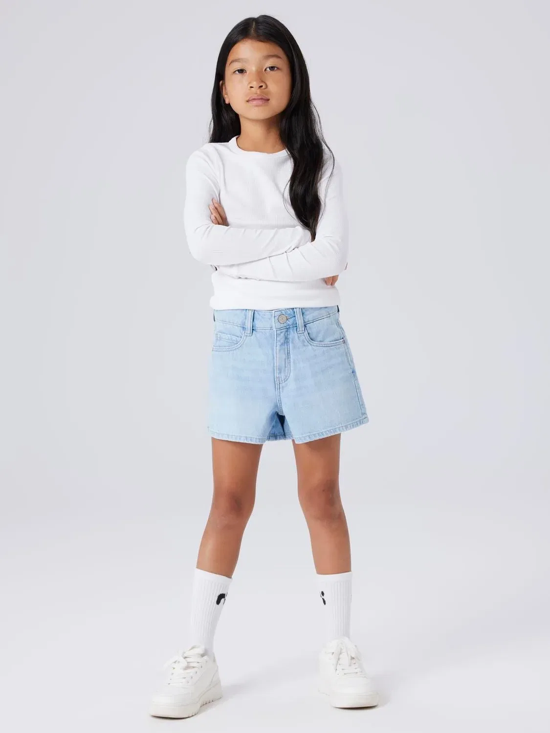 Шорты джинсовые с высокой талией Name it, light blue denim — фото 2