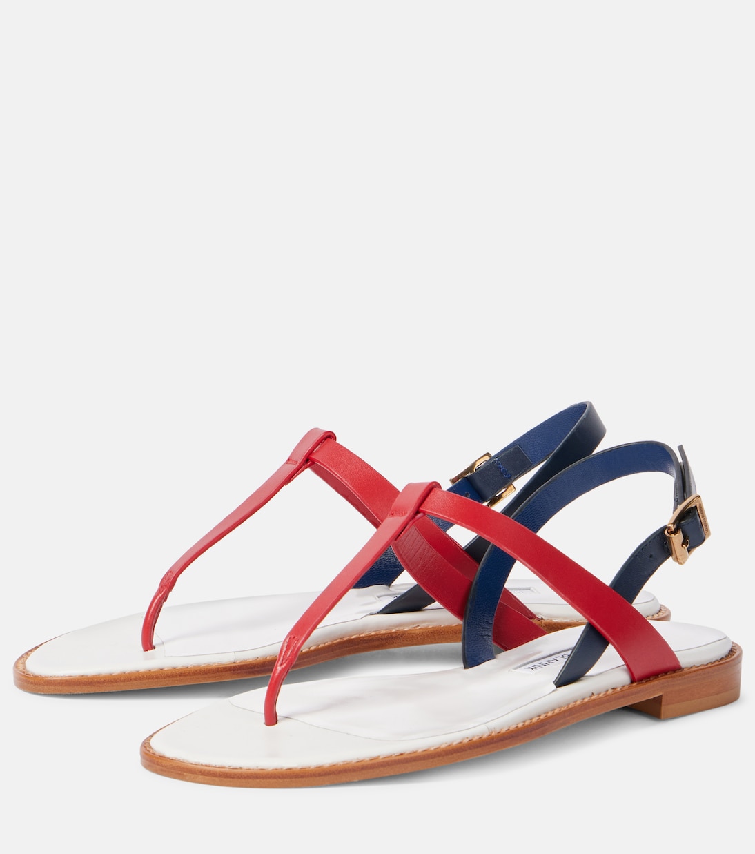 Кожаные сандалии-танкетка Hata Manolo Blahnik, 6057 Navy/4116 Dred/1014 Whit — фото 4
