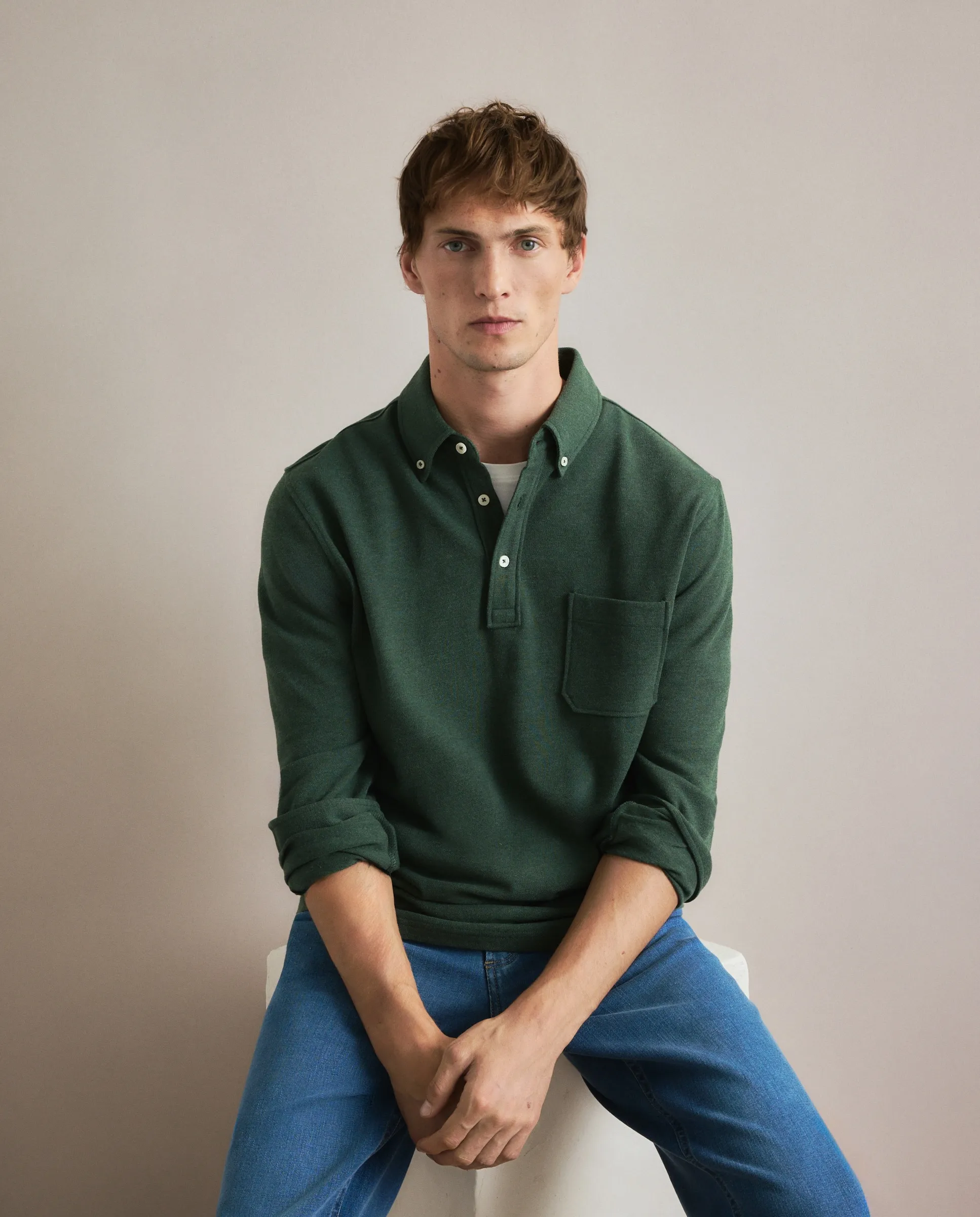 

Мужская однотонная меланжевая поло с грудным карманом Emidio Tucci, темно-зеленый