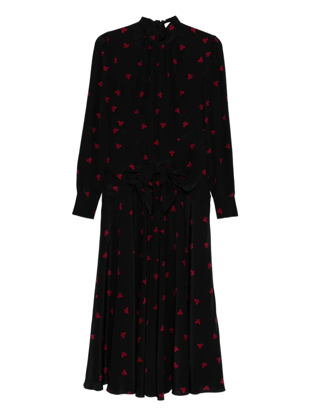 

Шелковое платье с бантовым принтом Alessandra Rich, черный