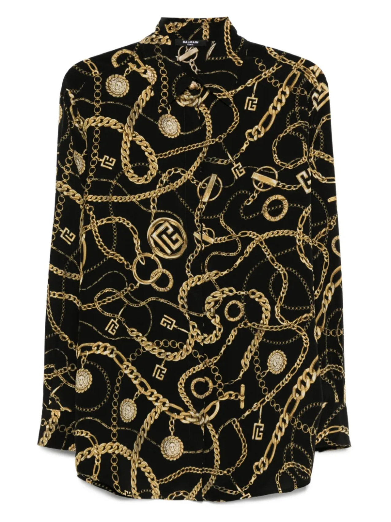 

Шелковая рубашка с принтом «цепочка» от Balmain, черный