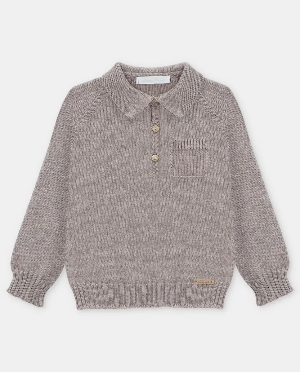 

Детский джемпер с воротником-поло и карманом цвета тауп Martín Aranda