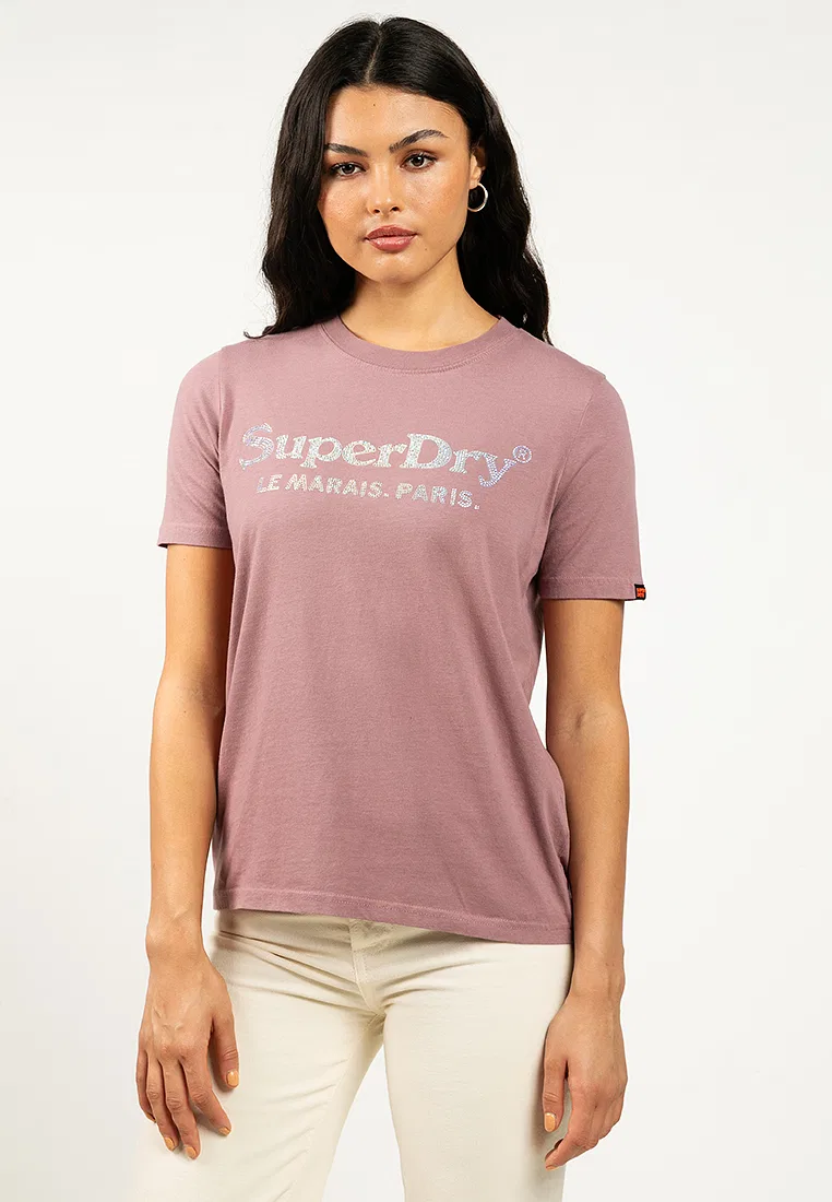 Футболка, свободный крой, Venue Metallic, серебристый Superdry