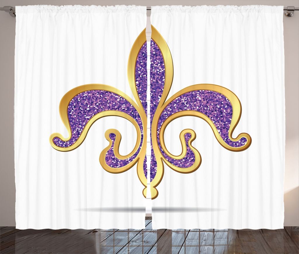 

ABAKUHAUS Fleur De Lis Занавеска в деревенском стиле, средневековая, ленточная занавеска с рюшами для спальни, петлями и крючками, 280 x 260 см, золотисто-фиолетовый