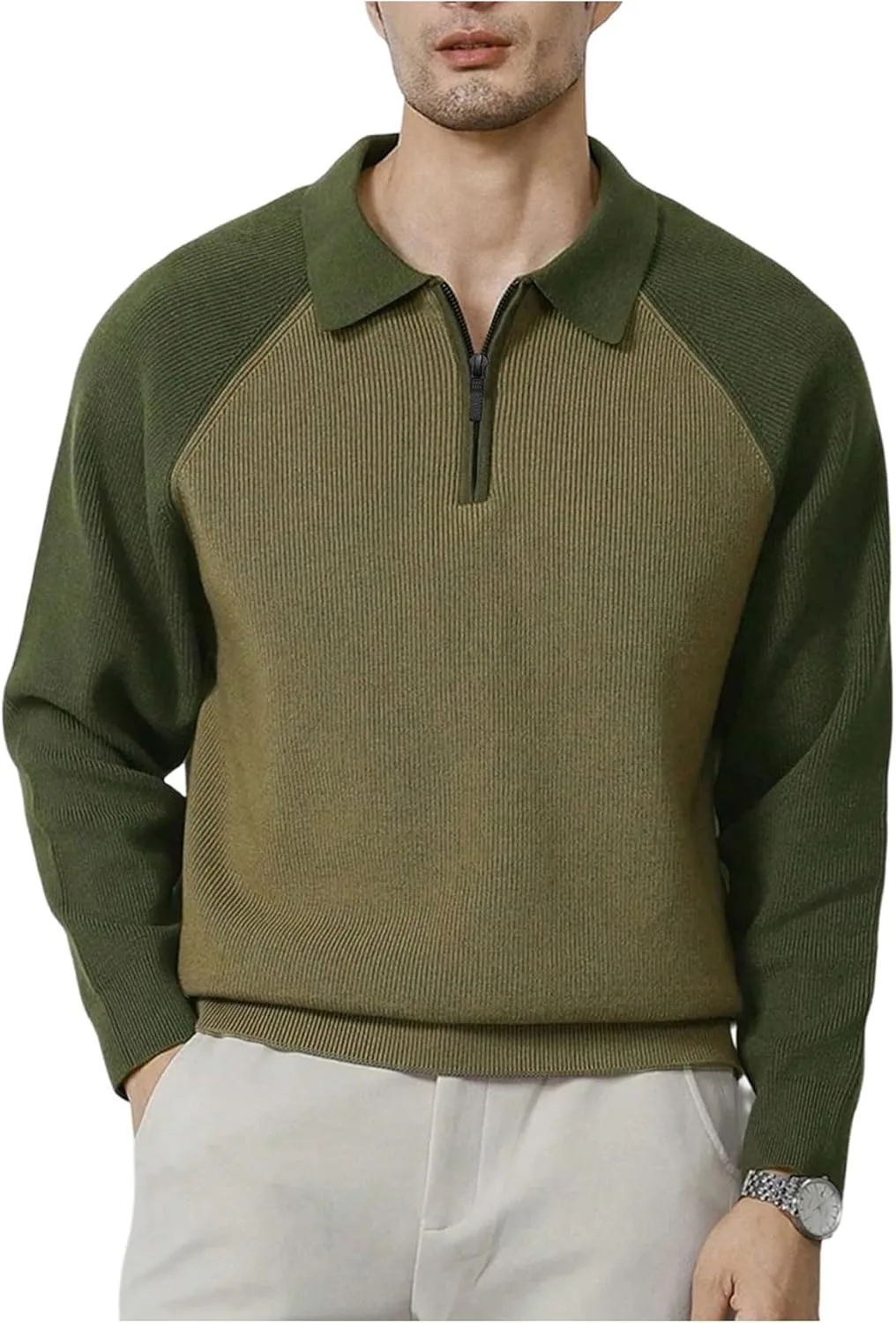 

Мужской свитер Shenhe с длинным рукавом и молнией на четверть