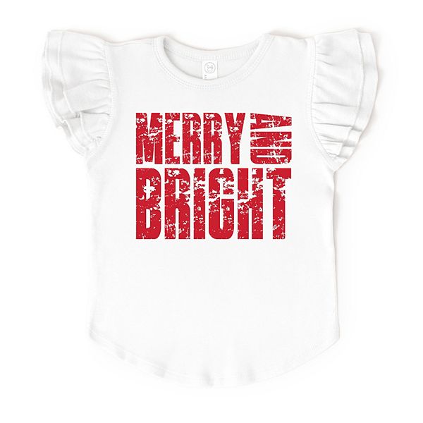 

Футболка с принтом и рукавами-крылышками Merry and bright block distressed The Juniper Shop, White