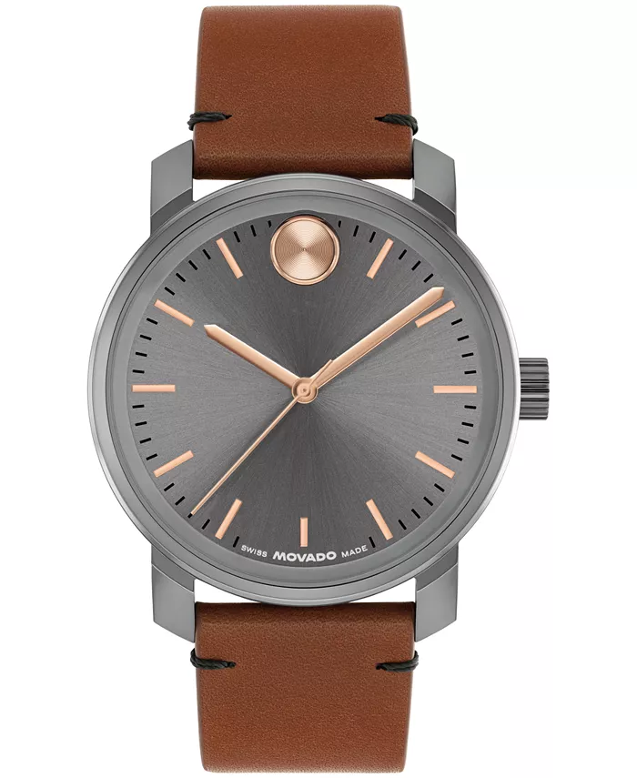 

Мужские смелые аксессуары Swiss Quartz коричневые кожаные часы, 41mm Movado