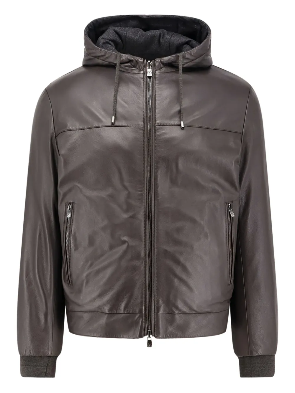 

Кожаная куртка с ребристыми манжетами Corneliani, коричневый