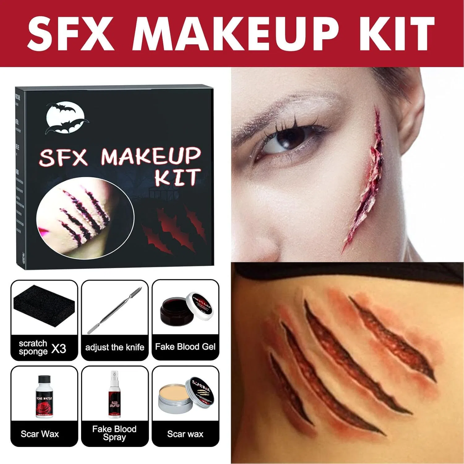Набор для спецэффектов грима Scar Makeup Wax ZJchao, 30г+30г+20мл+60мл — фото 2