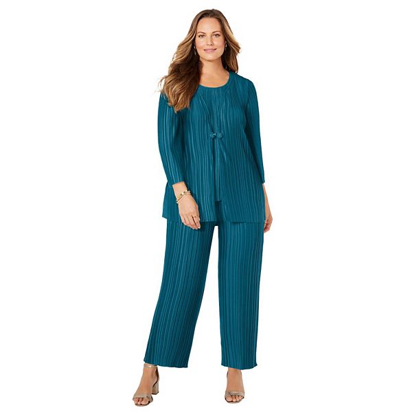 

Женский костюм-тройка из блестящей плиссированной ткани plus size Catherines, Teal