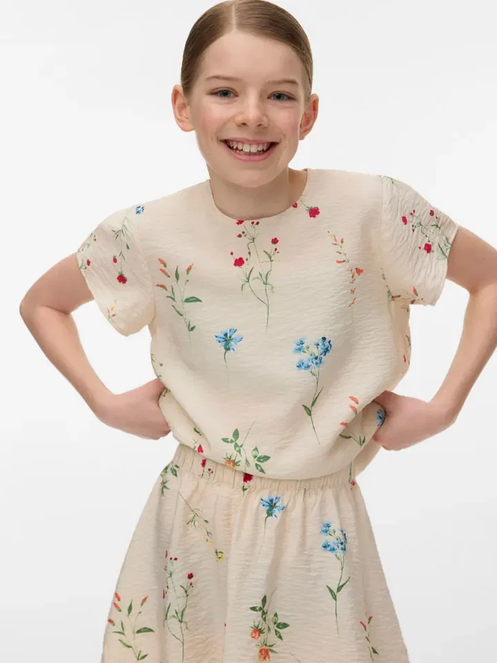 Блуза с цветочным принтом Vero Moda Girl, бежевый — фото 3