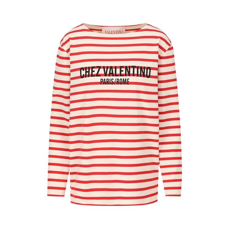 

Футболка Valentino Striped Long-Sleeve T-Shirt 'Avorio/Rosso', белый