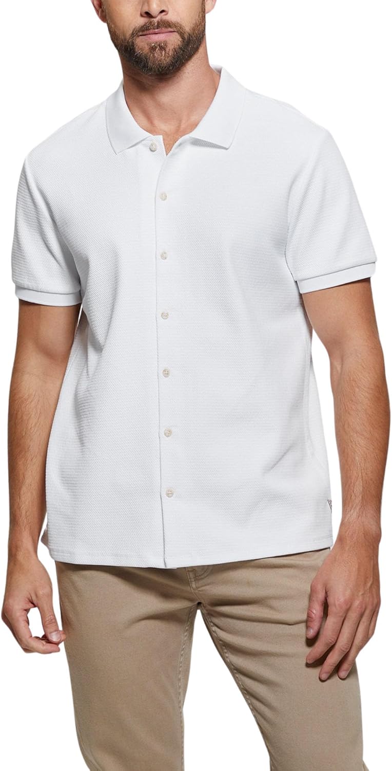 

GUESS Мужская рубашка с коротким рукавом Aster Knit, Pure White