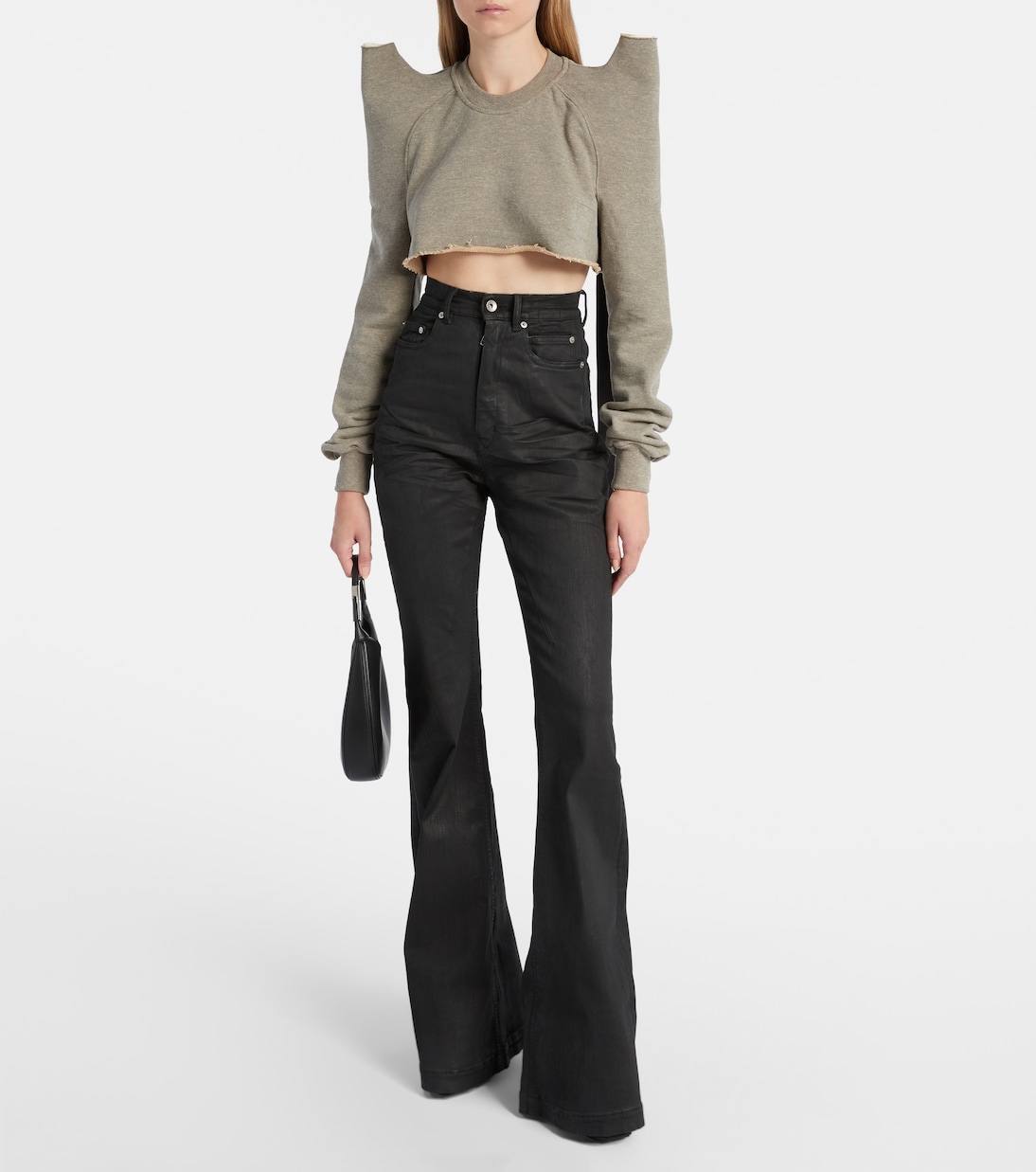 Укороченная толстовка из смесового хлопкового джерси Rick Owens, Melange Grey — фото 2