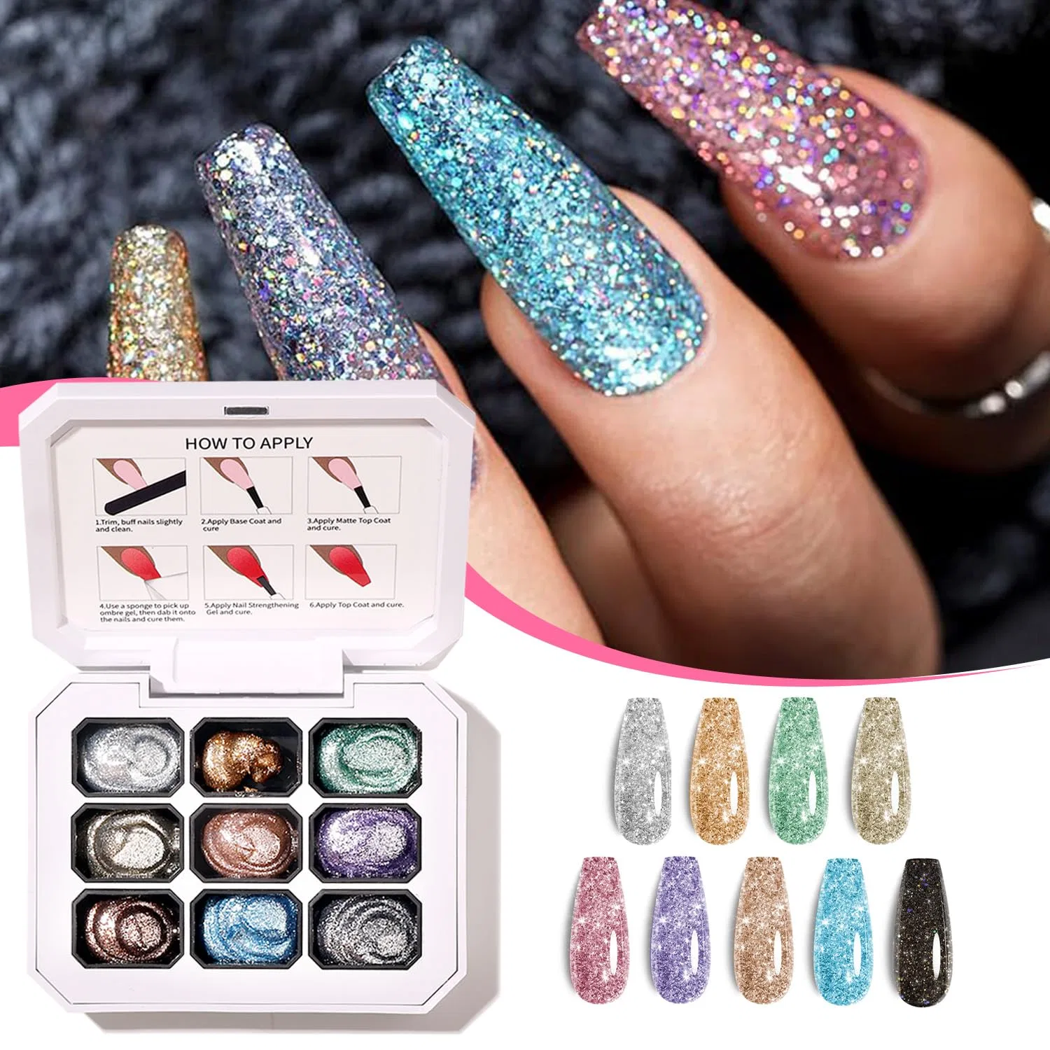 Набор Ombre Gel для градиентного маникюра с 100 спонжами Aijimei, B0 — фото 2