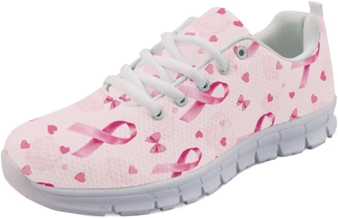 

Кроссовки Forchrinse для женщин и мужчин, дышащие, на шнуровке, для бега, повседневные, с сеткой, противоскользящие, теннисные, Breast Cancer Awareness