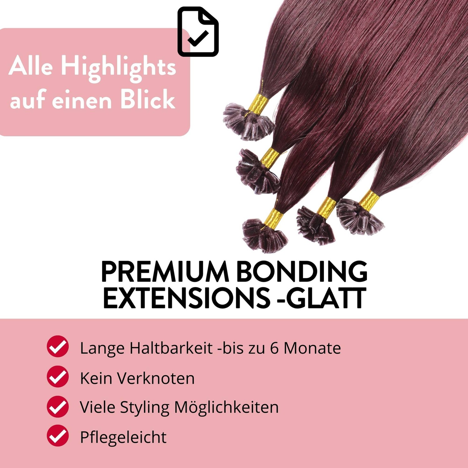 Накладные волосы bonding extensions premium echthaar #55/66 hellbraun intensiv violett-intensiv 1g Hair2Heart, количество 25 шт. — фото 3