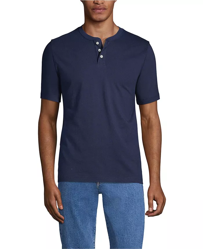 

Мужская футболка Super-T с коротким рукавом в стиле хенли Lands' End, синий