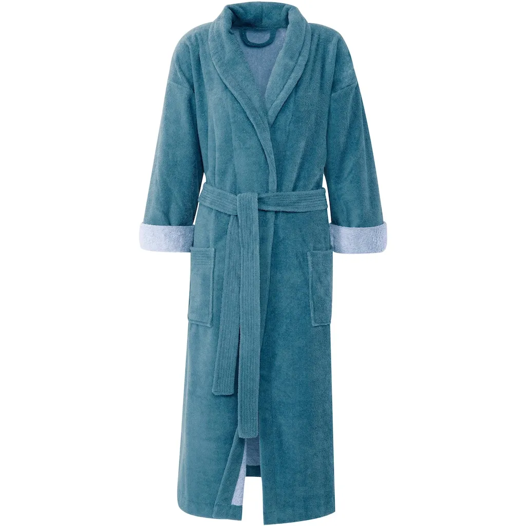 

Унисекс халат Турин, идеально для сауны и СПА, гостиничный халат, утренний халат 1 шт., для женщин и мужчин, с поясом и двумя накладными карманами, длинный Gözze, синий