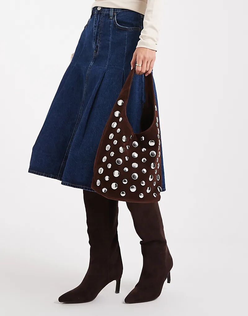 

Glamorous сумка из искусственной замши коричневого цвета со сплошным декором из заклепок