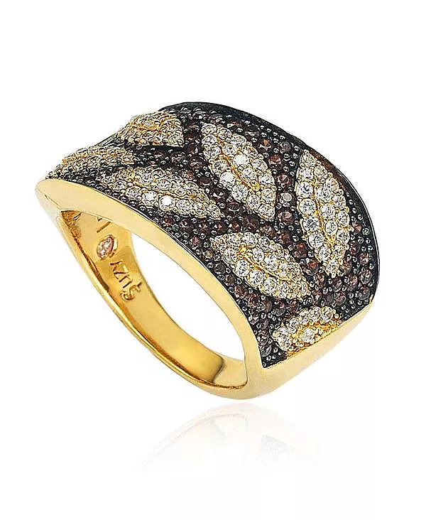 

Кольцо Suzy Levian из стерлингового серебра с коричневыми и белыми кубическими цирконами в форме листа Suzy Levian New York, brown