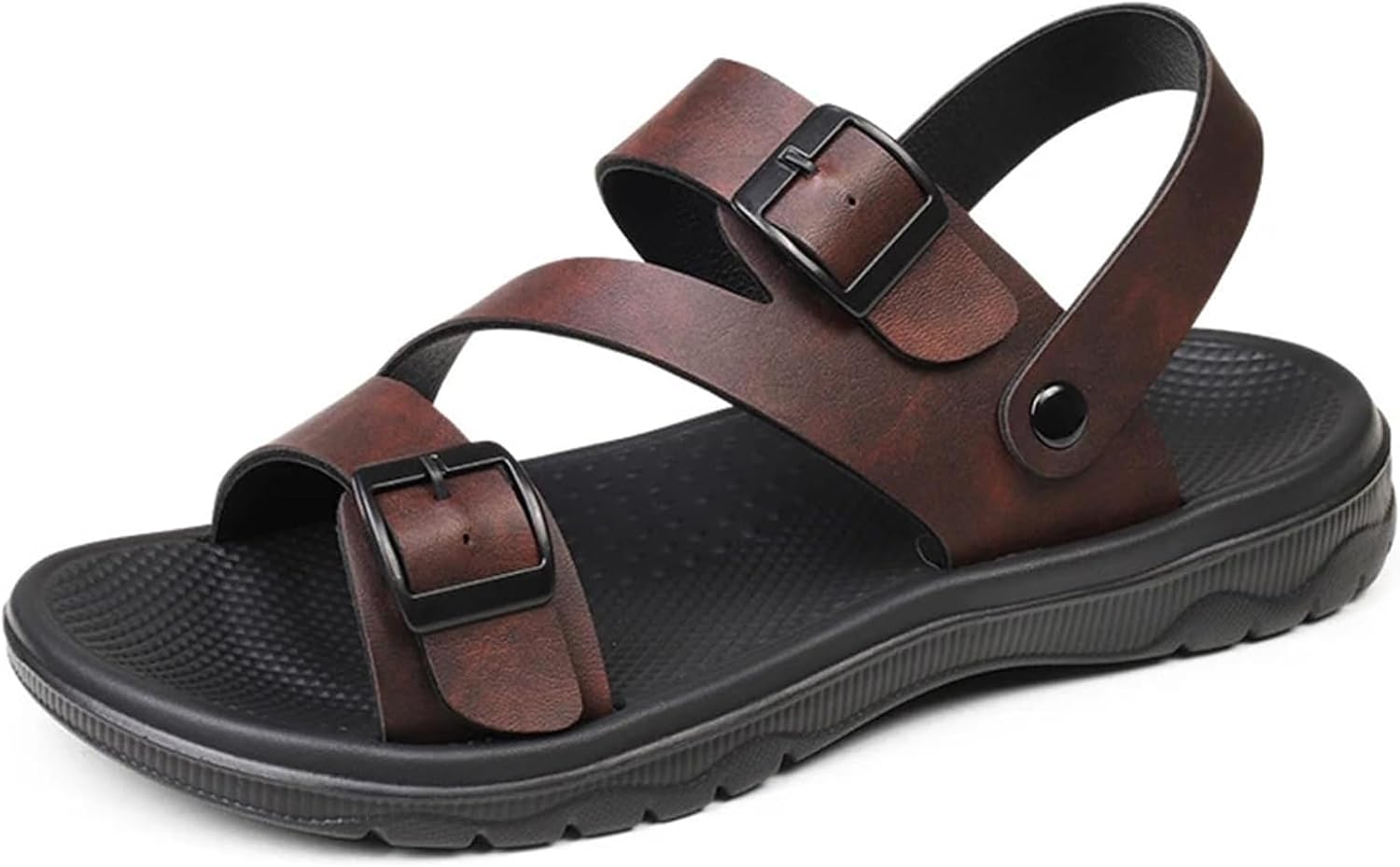 

Мужские кожаные сандалии для пляжа с ремешком на щиколотке, удобные, легкие, с открытым закругленным носком, нескользящие с регулиуемой пряжкой для отпуска, повседневного и пляжного ношения Bangteuo, коричневый