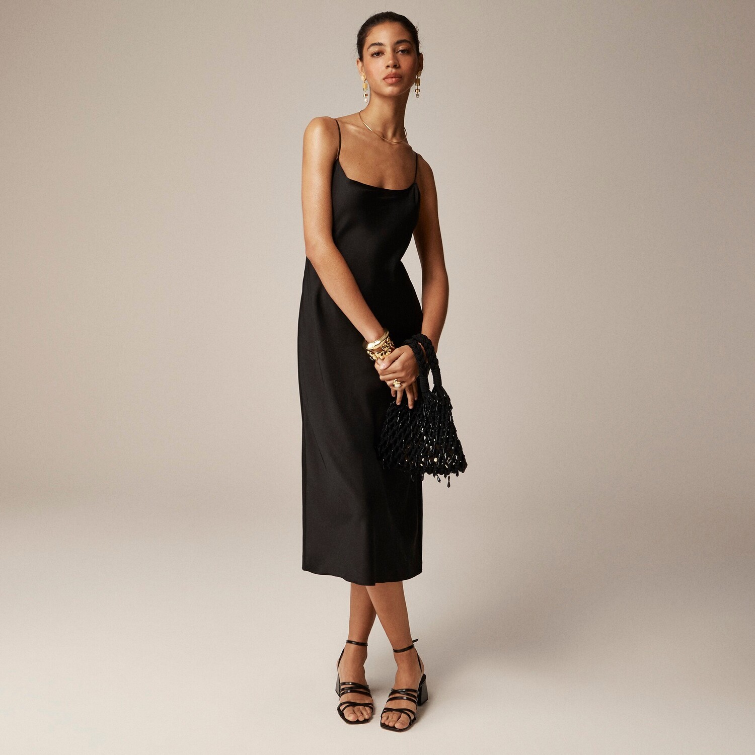

Платье-Комбинация Гвинет из блестящего шармеза J.Crew, черный
